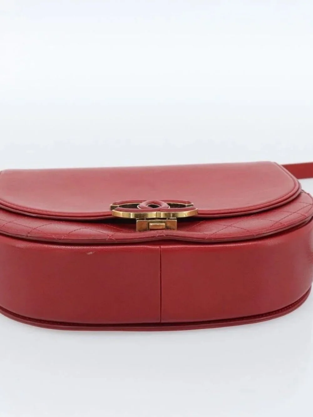 CHANEL Chain Shoulder Bag Calf Skin Red CC Auth ka4671M